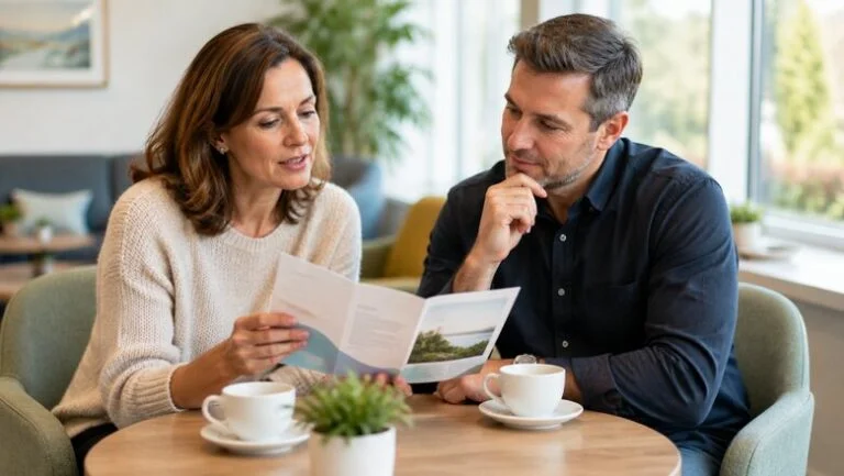 Couple reading an information leaflet together while researching the facts about body lift surgery