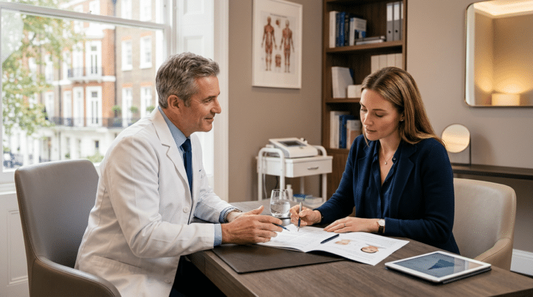 Patient and surgeon in consultation at Centre for Surgery London Baker Street private cosmetic surgery clinic