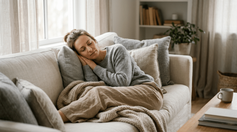 Person relaxing comfortably at home during body lift recovery, Centre for Surgery London