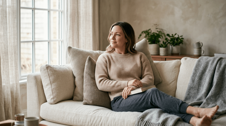 Person relaxing comfortably at home during FTM top surgery recovery, Centre for Surgery London