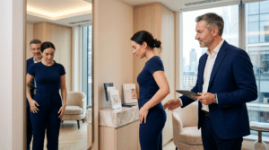 Female patient in consultation with surgeon discussing hip contouring and body shape at Centre for Surgery London Baker Street clinic