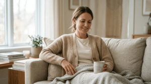 Person relaxing comfortably at home during liposuction recovery, Centre for Surgery London