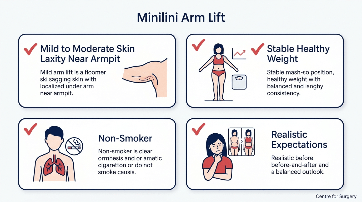 Diagram showing mini arm lift candidacy criteria at Centre for Surgery London