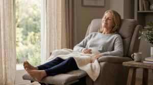 Person relaxing comfortably in a recliner during mummy makeover recovery, Centre for Surgery London