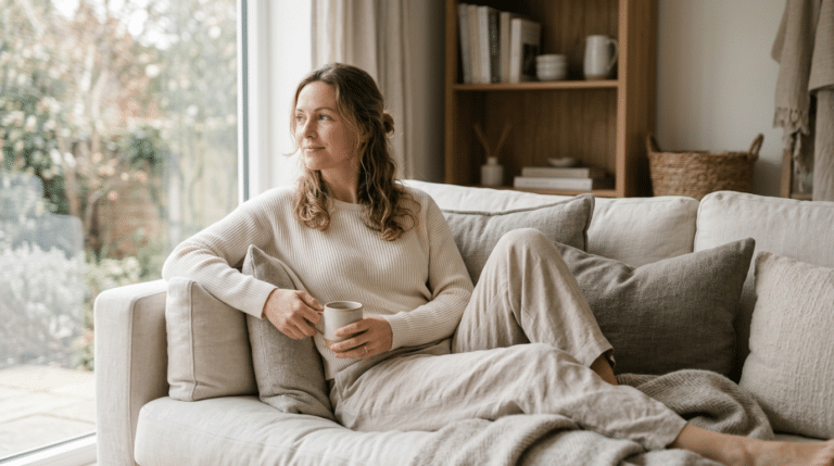 Person relaxing comfortably at home during tummy tuck recovery, Centre for Surgery London