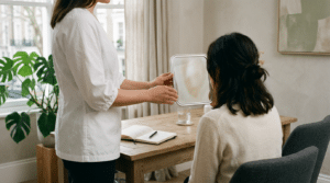 Woman in consultation with an aesthetic practitioner at Centre for Surgery London discussing treatment options for thin lips