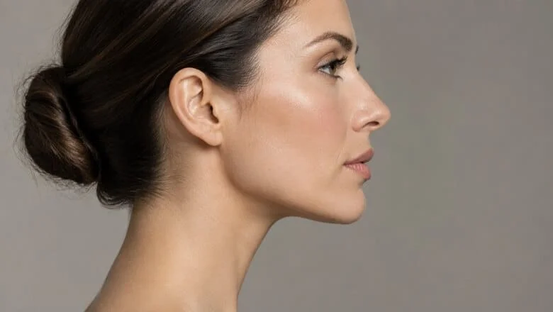 Chin and neck liposuction London — profile view of a defined jawline and jaw-to-neck angle, the contour submental liposuction aims to restore