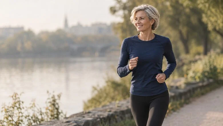 Woman in her fifties jogging along a riverside path — IncontiLase laser treatment for urinary incontinence at Centre for Surgery, Baker Street, London