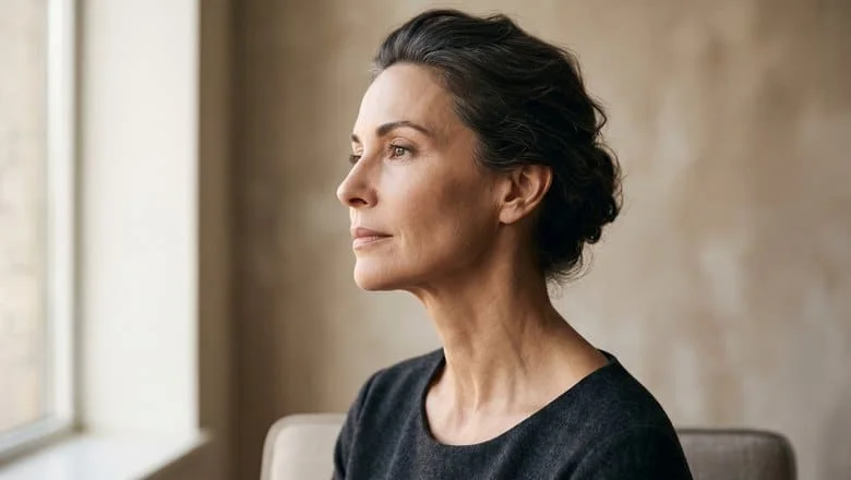 Clean jaw-to-neck angle and smooth neck contour in profile — neck lift and platysmaplasty surgery at Centre for Surgery, Baker Street, London