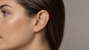 Stahl's ear London — close side view of a young adult's ear, the upper pole where the third crus of a Stahl's ear forms