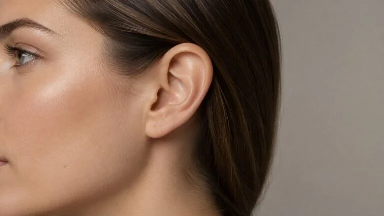 Stahl's ear London — close side view of a young adult's ear, the upper pole where the third crus of a Stahl's ear forms