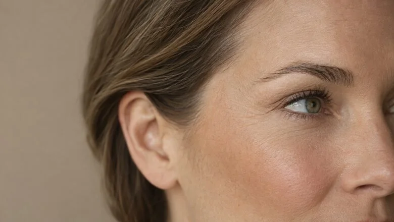 Gently lifted outer brow above an open outer eyelid, temple visible — temporal and lateral brow lift at Centre for Surgery, Baker Street, London
