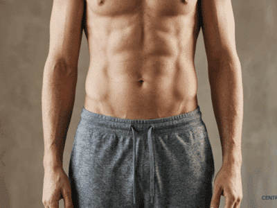 Lean male torso showing visible Adonis belt V-lines at the lower abdomen