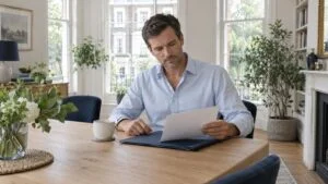 Man at home reading his written Argo Plasma skin tightening quote at a dining table