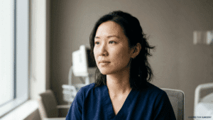 Asian rhinoplasty consultation at Centre for Surgery London — three-quarter profile showing nasal dorsum and tip assessment