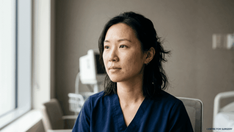Asian rhinoplasty consultation at Centre for Surgery London — three-quarter profile showing nasal dorsum and tip assessment