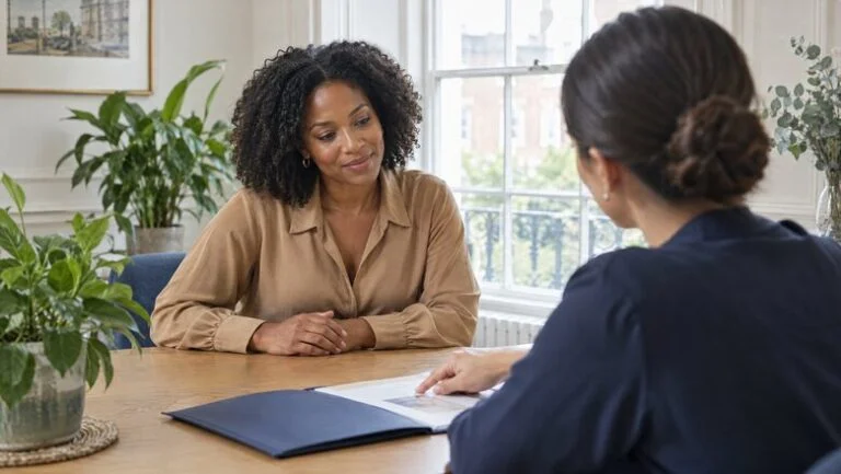 Woman going through her BodyTite treatment plan with a patient coordinator at Centre for Surgery, London