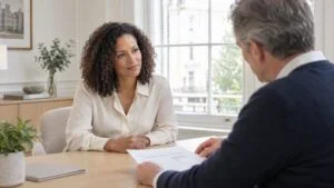 Woman listening as a consultant surgeon explains her breast implant replacement plan at Centre for Surgery, London