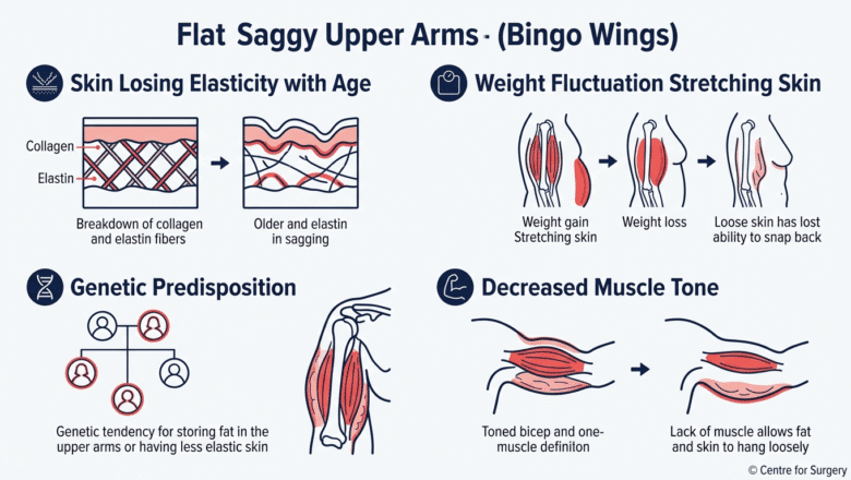 Diagram showing what causes saggy upper arms or bingo wings at Centre for Surgery London