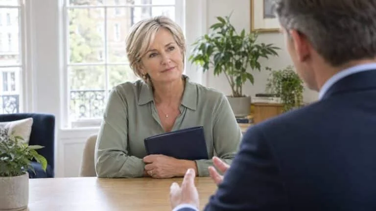 Woman listening as a consultant surgeon explains her FaceTite treatment plan at Centre for Surgery, London