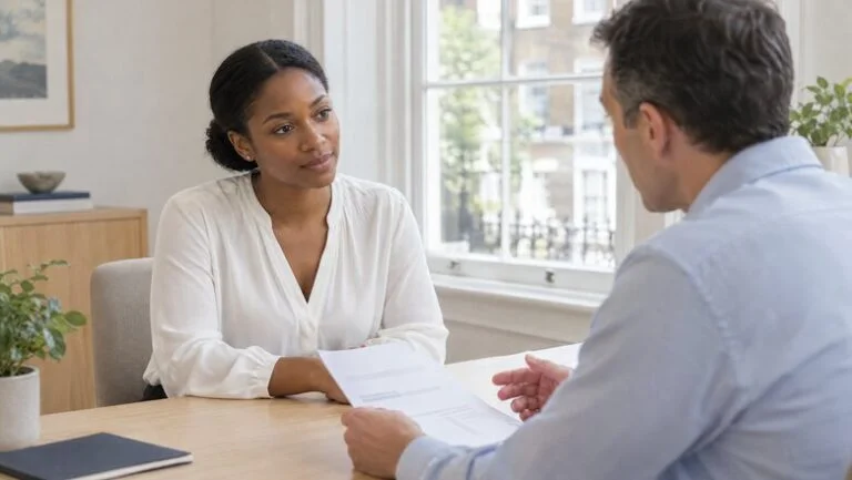 Woman listening as a consultant surgeon explains her hairline lowering treatment plan at Centre for Surgery, London