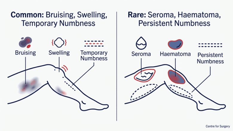 Diagram comparing common versus rare liposuction side effects at Centre for Surgery London