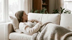 Woman resting comfortably at home during vaginoplasty recovery, Centre for Surgery London