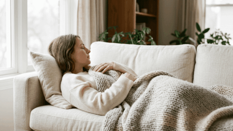 Woman resting comfortably at home during vaginoplasty recovery, Centre for Surgery London